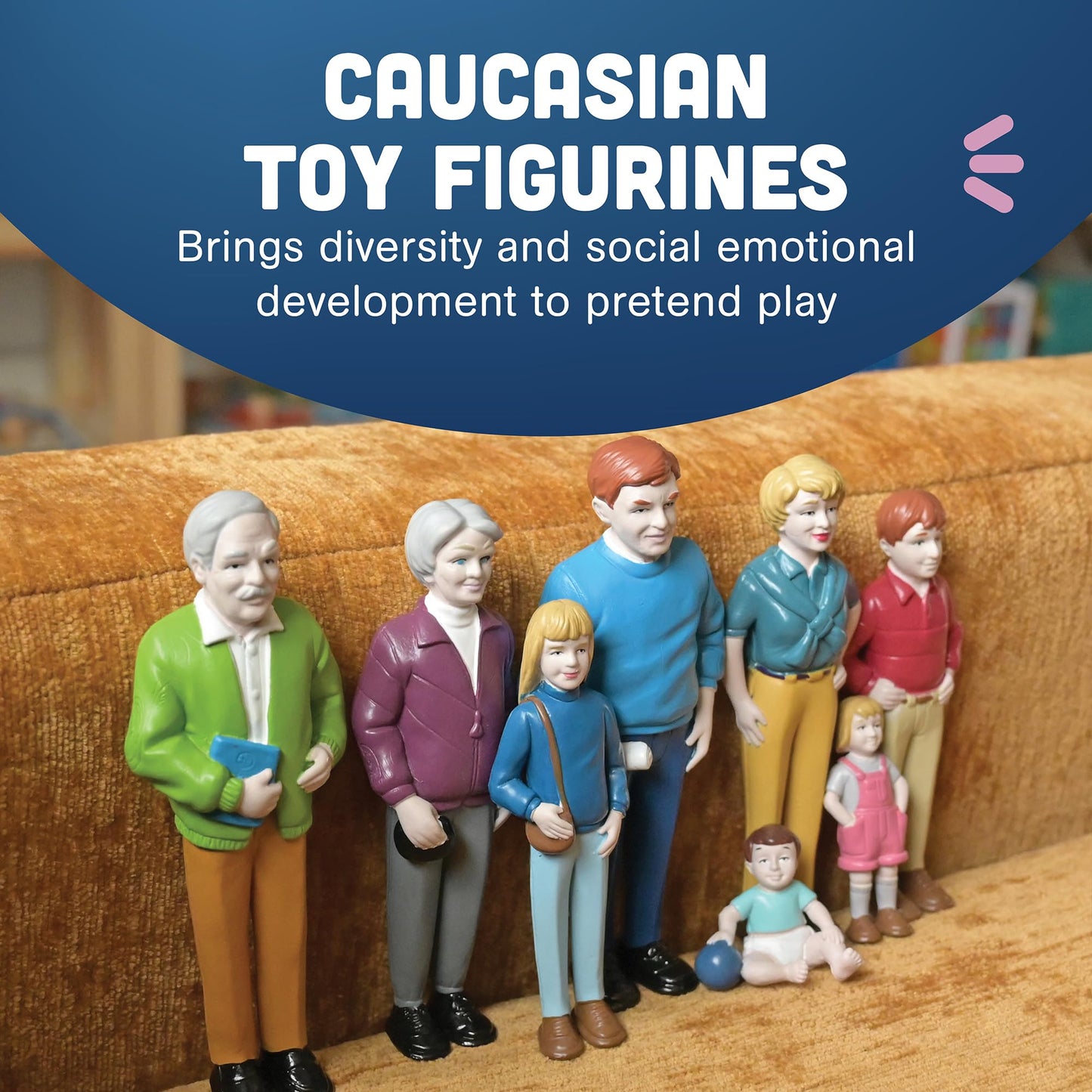 Creative Minds Marvel Education Caucasian Family Toy Figure Set for Kids Ages 3+, Set of 8 Inclusive and Diverse Dollhouse Toy F