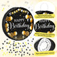 Sinmoe Birthday Piata with Stick Blindfold and Confetti for Boys Girls Men Women Birthday Party Supplies(Black and Gold)