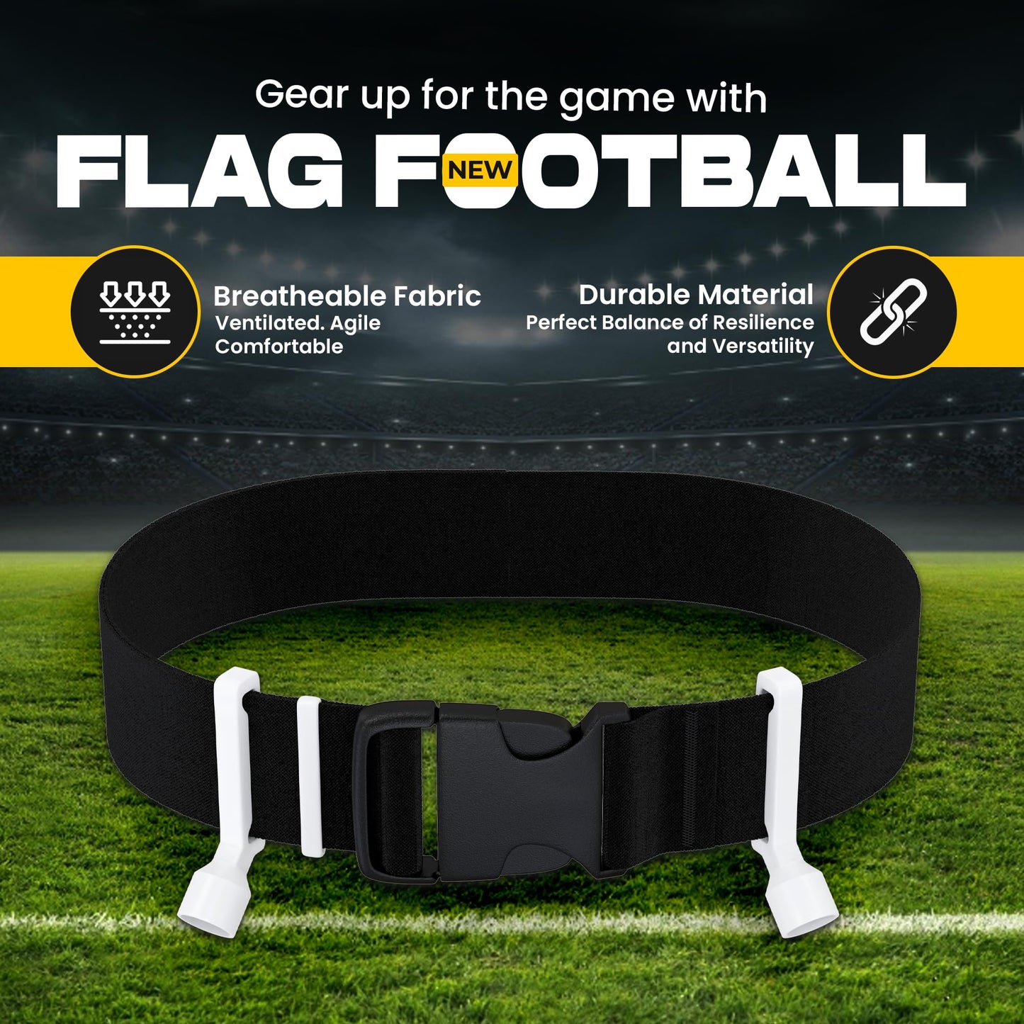 Gameday- 6 Player Pop Flag Football Set-Complete W/Flags, Belts And Carry Backpack (Black)