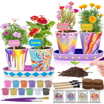 4 Set Paint & Plant Flower Gardening Kit - Gifts For Girls Ages 8-12, Arts And Crafts For Kids Ages 8-12, Kids Gardening Set, Bi