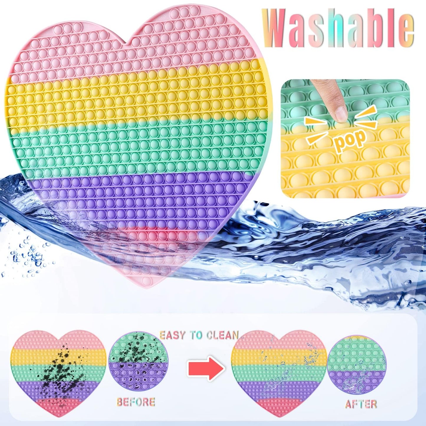 Large Heart Fidget Toys,19.3 Inch Giant Big Sensory Fidgets Jumbo Push Bubble Squeeze Toy For Autism Anxiety Stress Relief Huge Classroom Tool Gifts For Kids Toddlers Girl Boy Adults