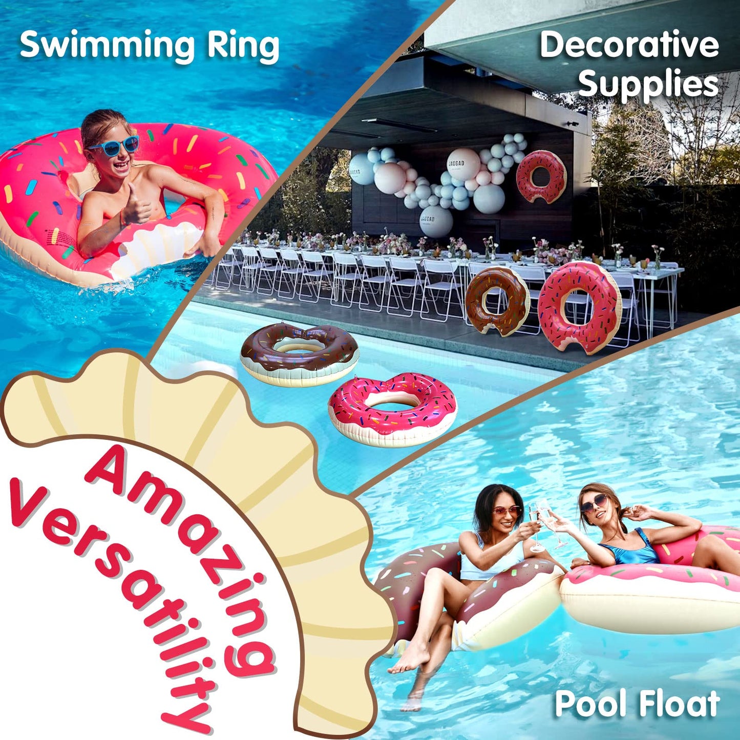 DMAR Donut Pool Floats Donut Tube Pool Doughnut Pool Float Donut Inflatables Doughnut Floatie Donut Swimming Ring for Beach Pool