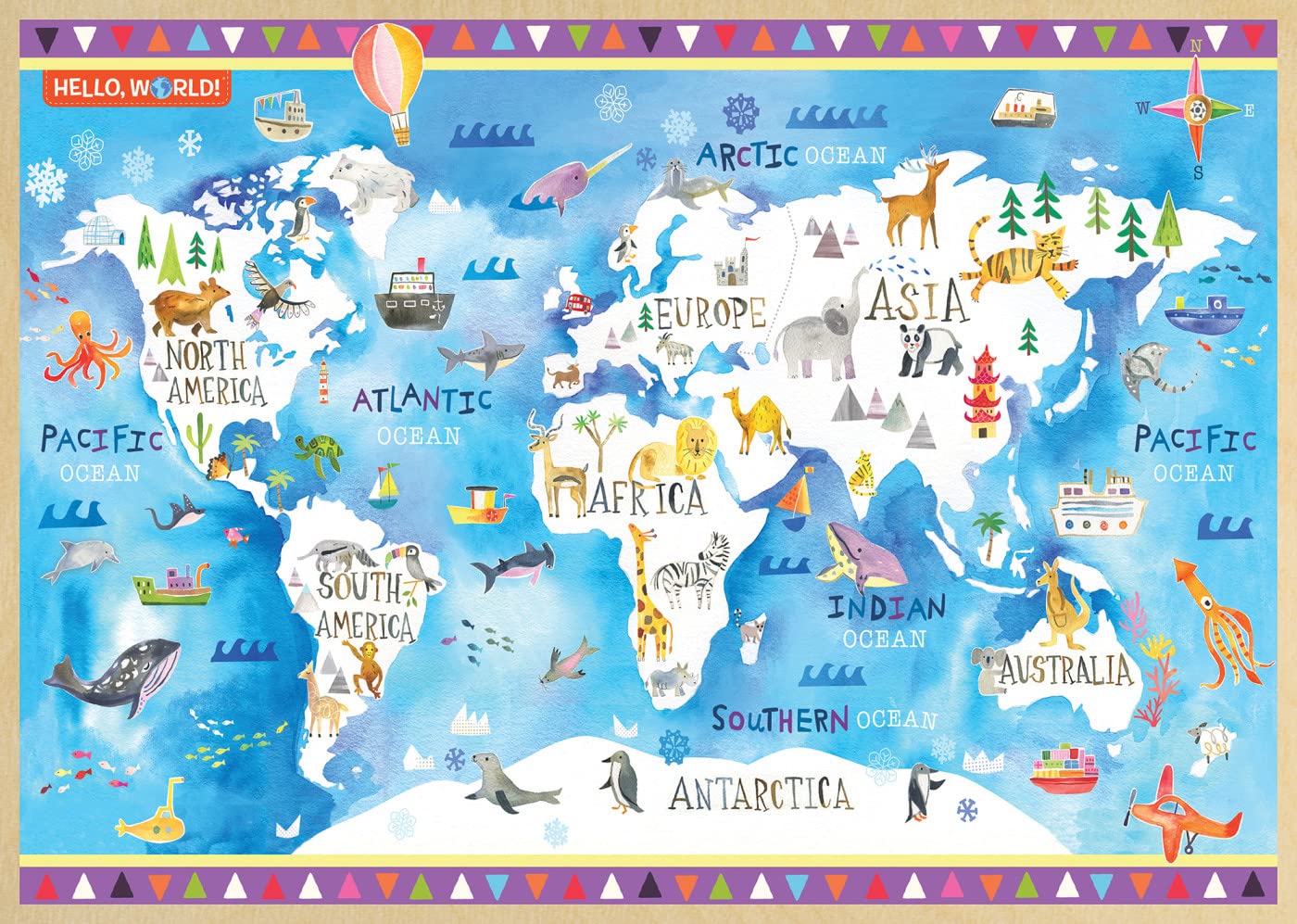 MasterPieces 60-Piece Jigsaw Puzzle - Hello, World Map - 11.75"x16.5" - Team Color - Model 12206