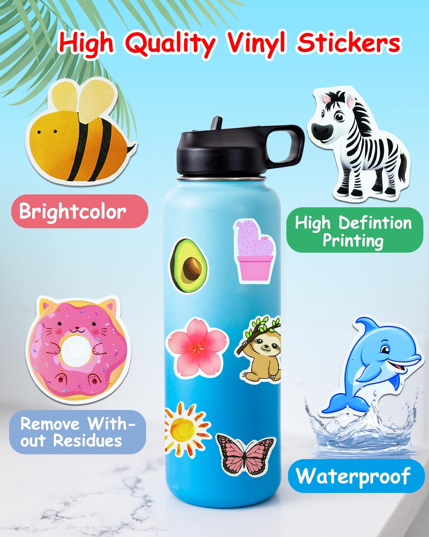 Eoaod 400Pcs Water Bottle Stickers For Kids, Cute Stickers For Water Bottles, Vinyl Waterproof Stickers Aesthetic Laptop Sticker