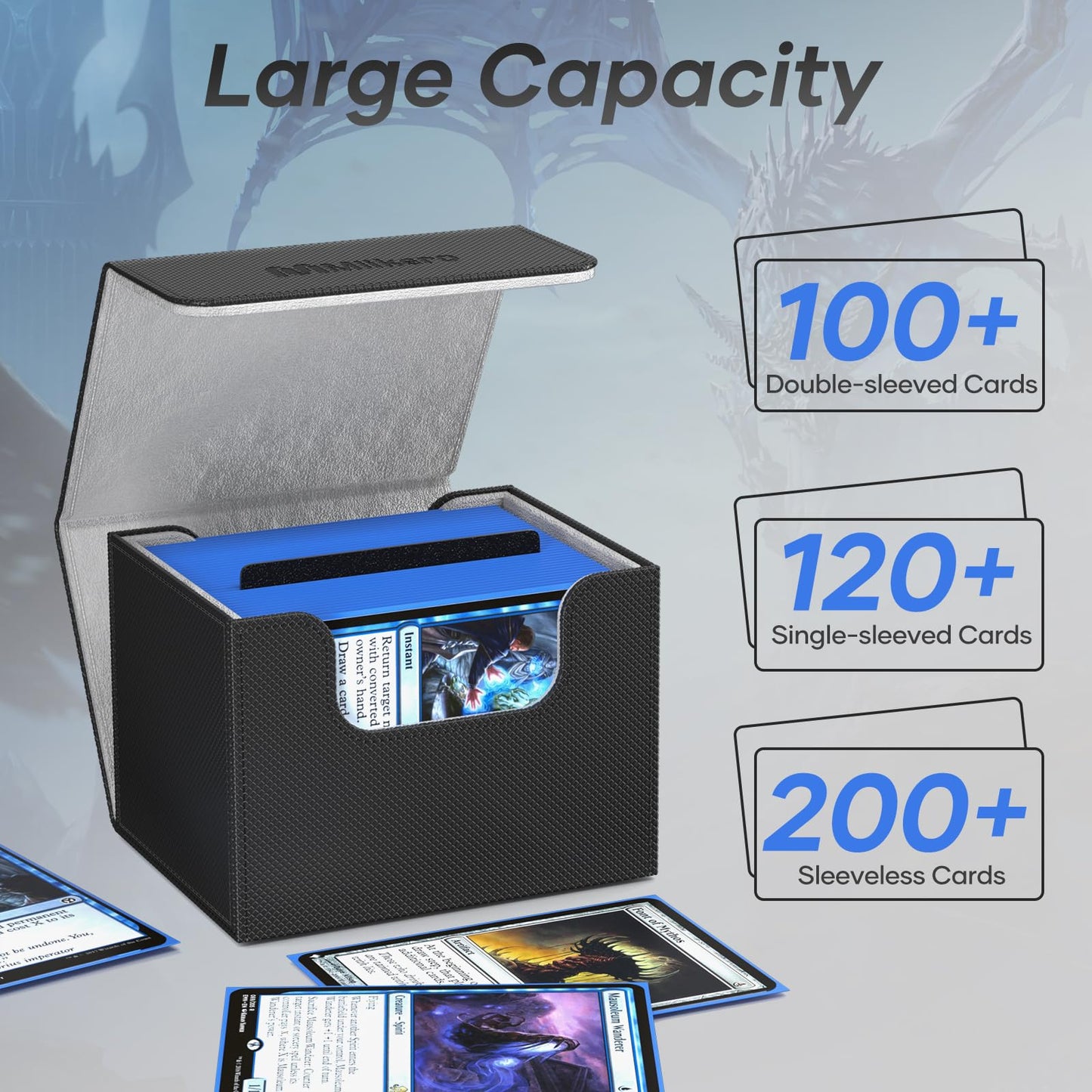 Mlikero 4 Pack Card Deck Box, Commander Deck Box Holds 400+ Double-Sleeved Cards With 4 Dividers, Leather Magnetic Closure Card
