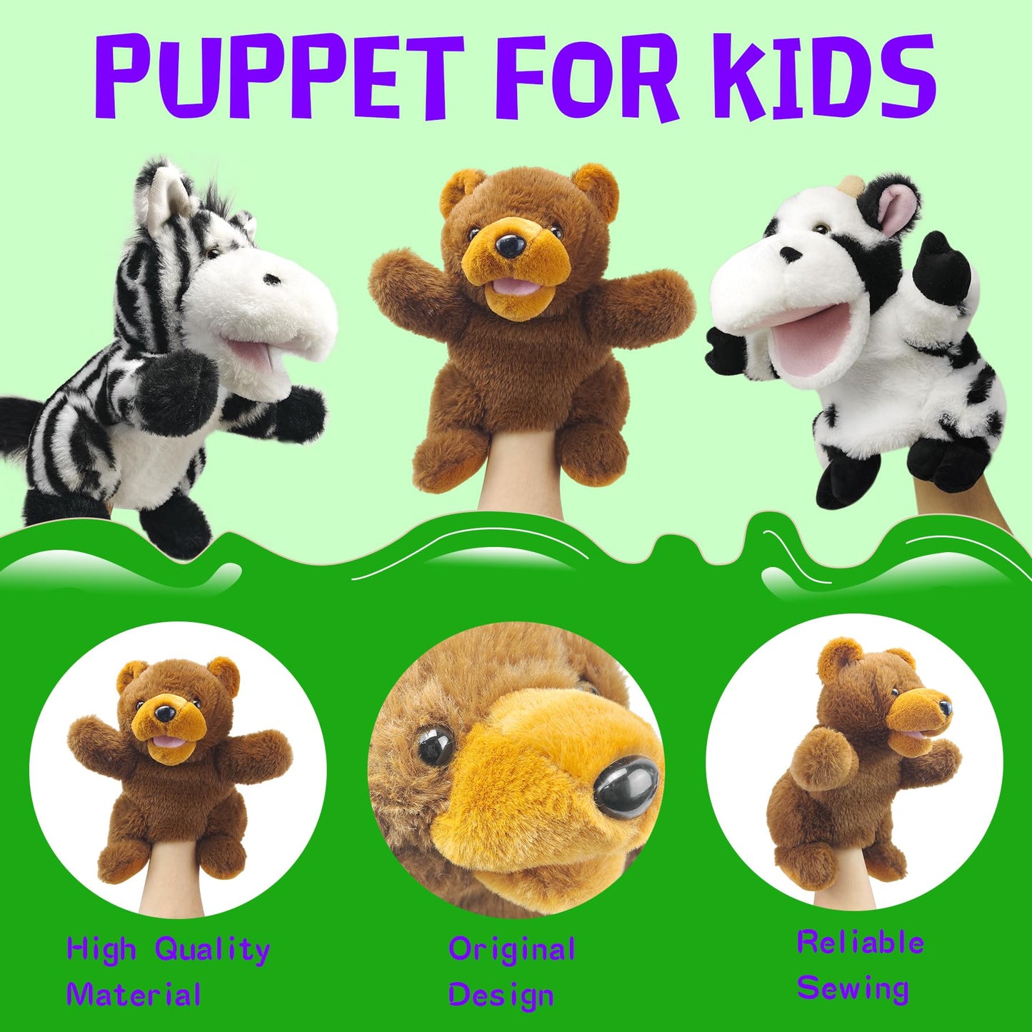 Okegztoa Hand Puppets Bear Puppet,10'' Animal Hand Puppets For Kids,Hand Puppets For Toddlers 1-3 And Kids With Movable Mouth,Sl