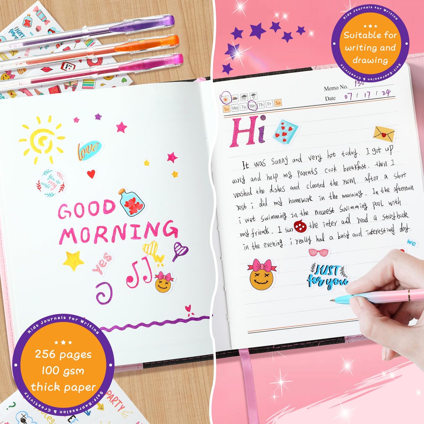 Sicbanna Diary With Lock For Girls Ages 8 9 10 11 12 Year Old, Kid Secret Notebook Locked Diary With Pens, 256 Pages Trendy Watercolor Journal With Lock For Teen Girls 8-12 Birthday Gift