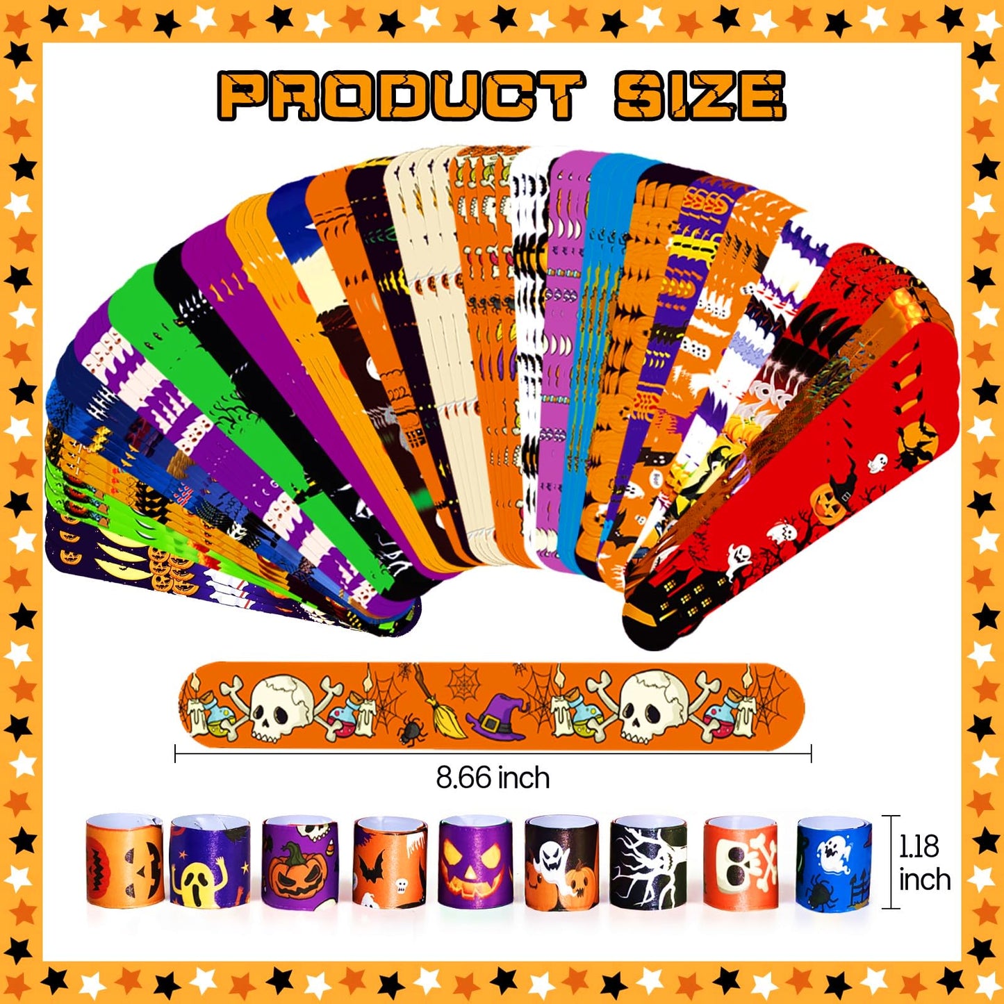 Halloween Slap Bracelets for Kids, 100 Halloween Bracelet Toys Bulk For Kids Girls Boys, Trick or Treat Party Favors, Exchanging