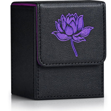 Zlca Card Deck Box For Mtg Cards With 2 Dividers, Card Storage Box Fits 100+ Single Sleeved Cards, Pu Leather Tcg Card Deck Case Holder For Magic Commander Yugioh (Black&Purple,Lotus)
