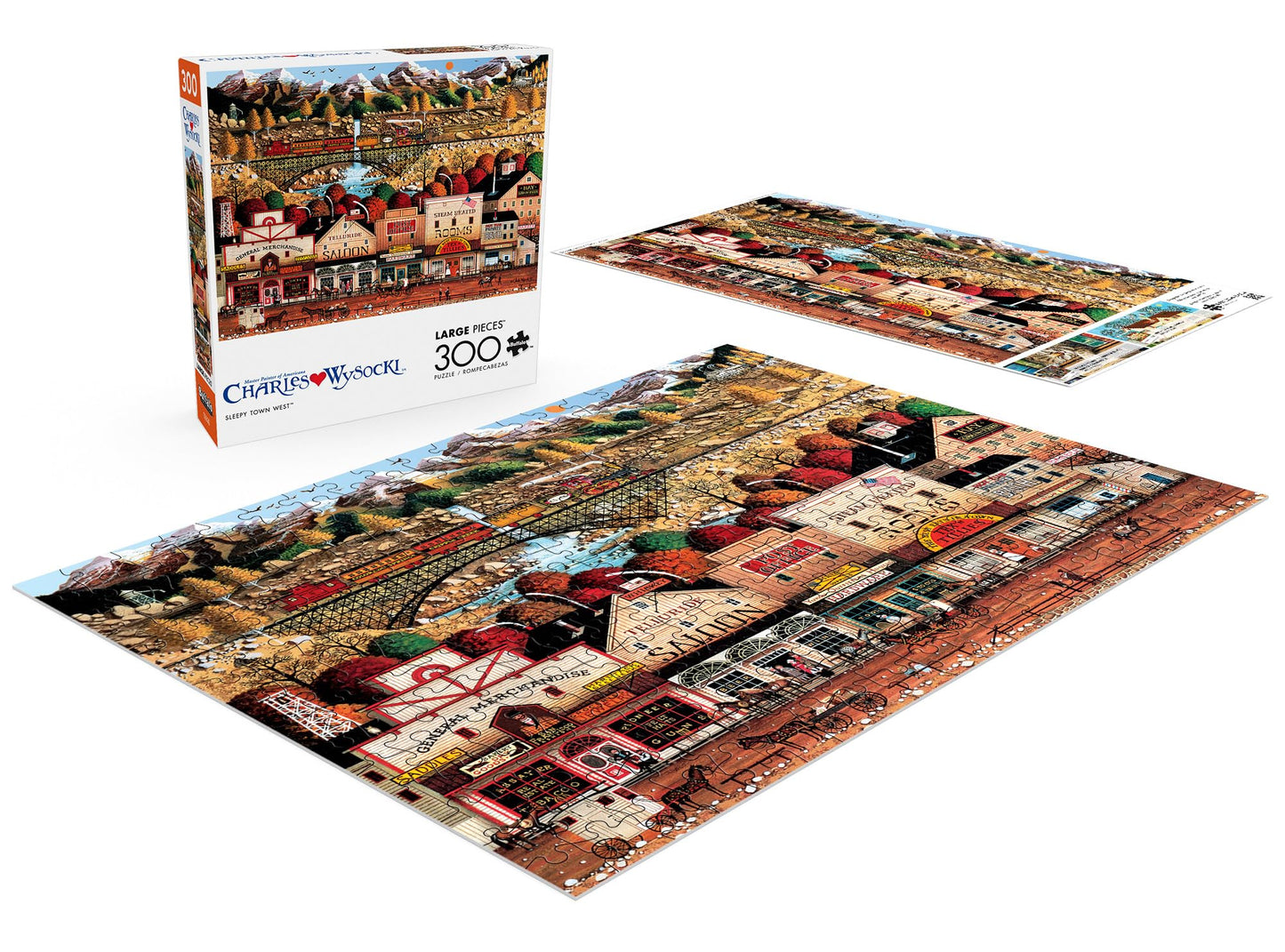 Buffalo Games 300-Piece Oversize Jigsaw Puzzle - Sleepy Town West by Charles Wysocki, Made in USA, Includes Full Color Poster