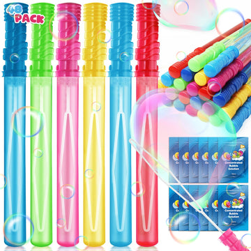 48 Pack 15'' Bubble Wands in 6 Colors, Big Bubble Wands with 48 Bubble Refill Solutions, Bubbles Party Favors for Easter, Birthd