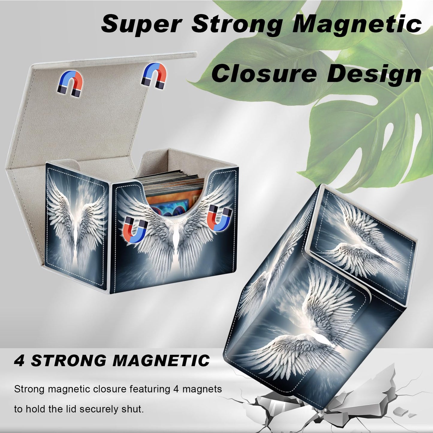 Card Game Storage Box TCG Deck Box MTG Card Box Organizer Trading Card Case Commander Deck Box TCG Card Storage Box Magnetic Closure Creative Pattern Up to 200 Cards  Sacred Angel Wing