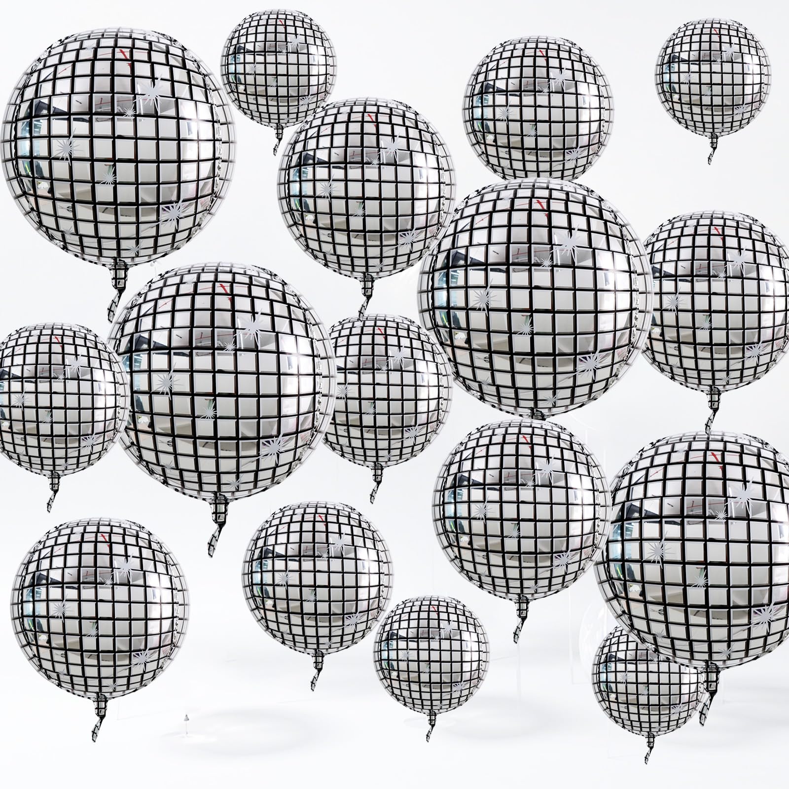 TONIFUL 16Pcs Large Disco 4D Giant Round Foil Balloon 4D Mirror Metallic Mylar Sephere Balloons for Christmas New Year Birthday 