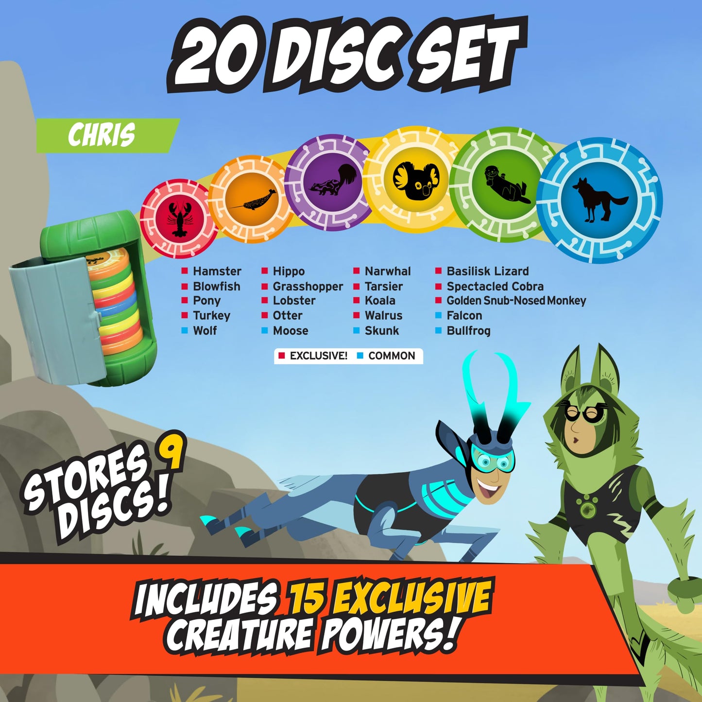 Wild Kratts Chris Creature Power Disc Holder Set w 20 Discs -Figure Toy for Pretend & Dress Up Play-Includes 15 limited availability Power Discs -Officially Licensed Toys for Children-Gift for Kids Boy Girl