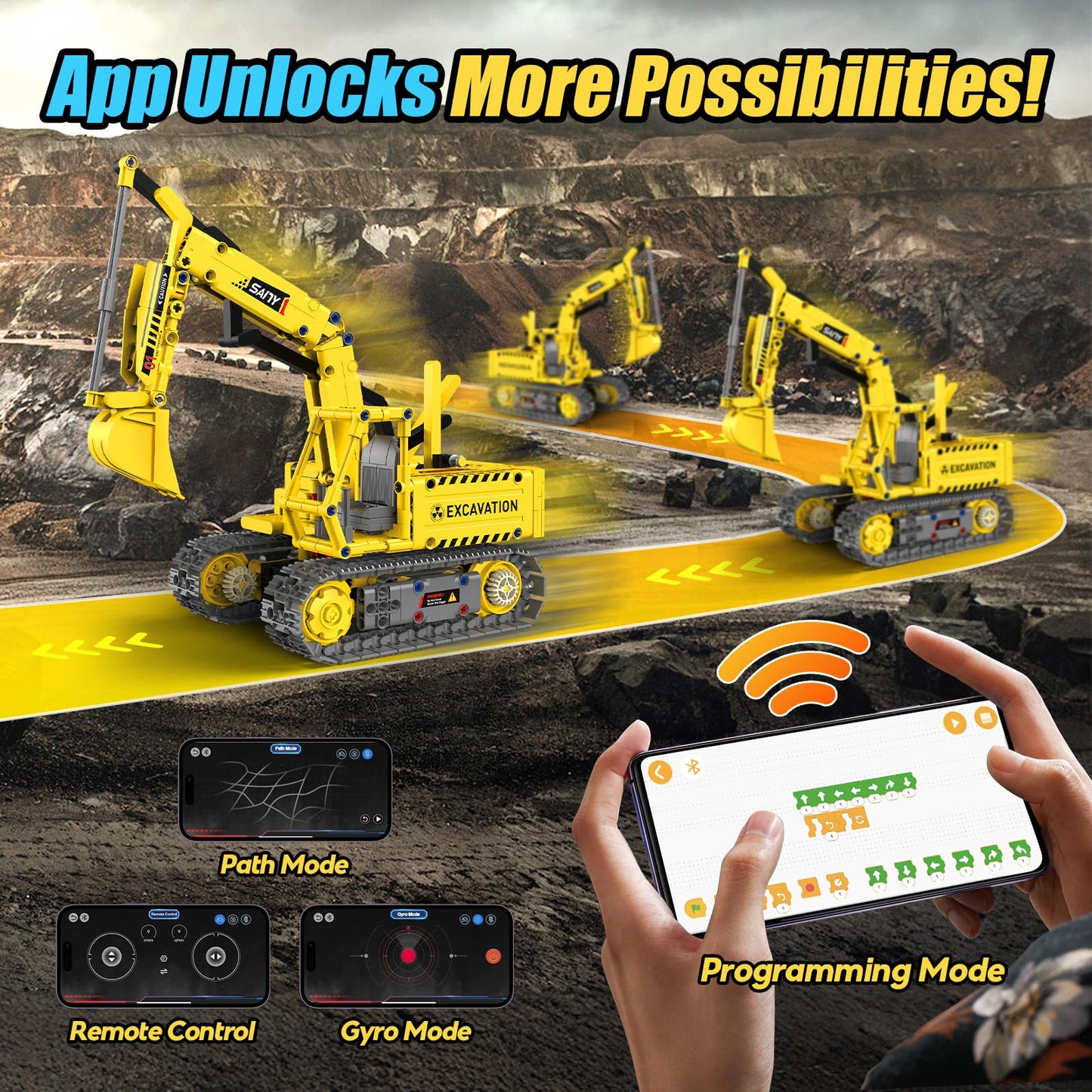 Hbuds Robot Building Kits, 5-In-1 Stem Toys For Boys Age 8-14, App & Remote Control Excavator Kids Construction Toys, Programmable Erector Sets, Educational Robotic Kit Gifts For Girls Boys (555 Pcs)