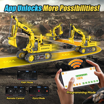 Hbuds Robot Building Kits, 5-In-1 Stem Toys For Boys Age 8-14, App & Remote Control Excavator Kids Construction Toys, Programmable Erector Sets, Educational Robotic Kit Gifts For Girls Boys (555 Pcs)
