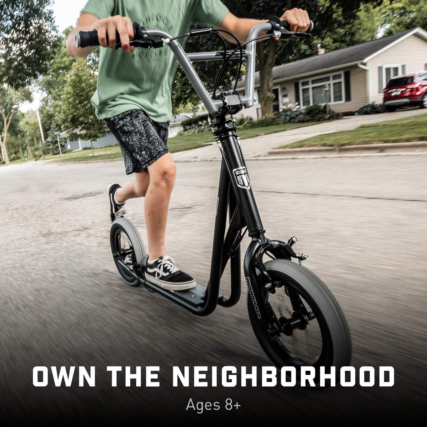 Mongoose Trace Youth Kick Scooter - Folding/Non-Folding, Lighted Air-Filled Wheels, Model R6331AZA, Black