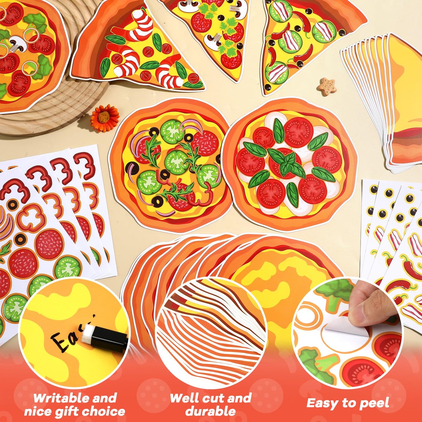 Qyeahkj 30 Pcs Pizza Craft Kits for Kids Make A Pizza Stickers Paper Card Make Your Own Pizza DIY Gifts Activity Hanging Decals