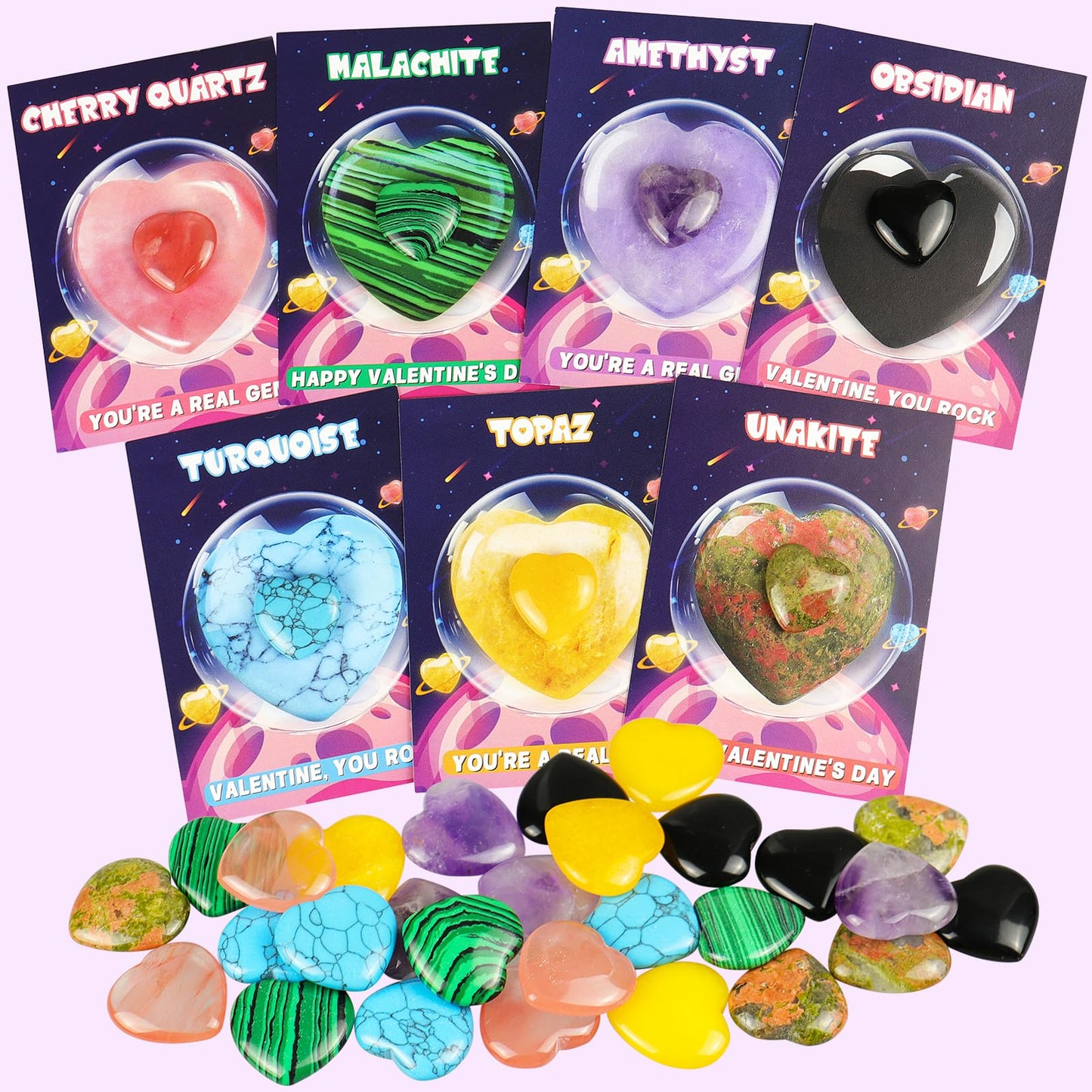 Arfun Valentines Day Gifts for Kids Classroom, 28 Pack Valentines Cards Goodie Bags with Heart Stones, Valentine Exchange Party