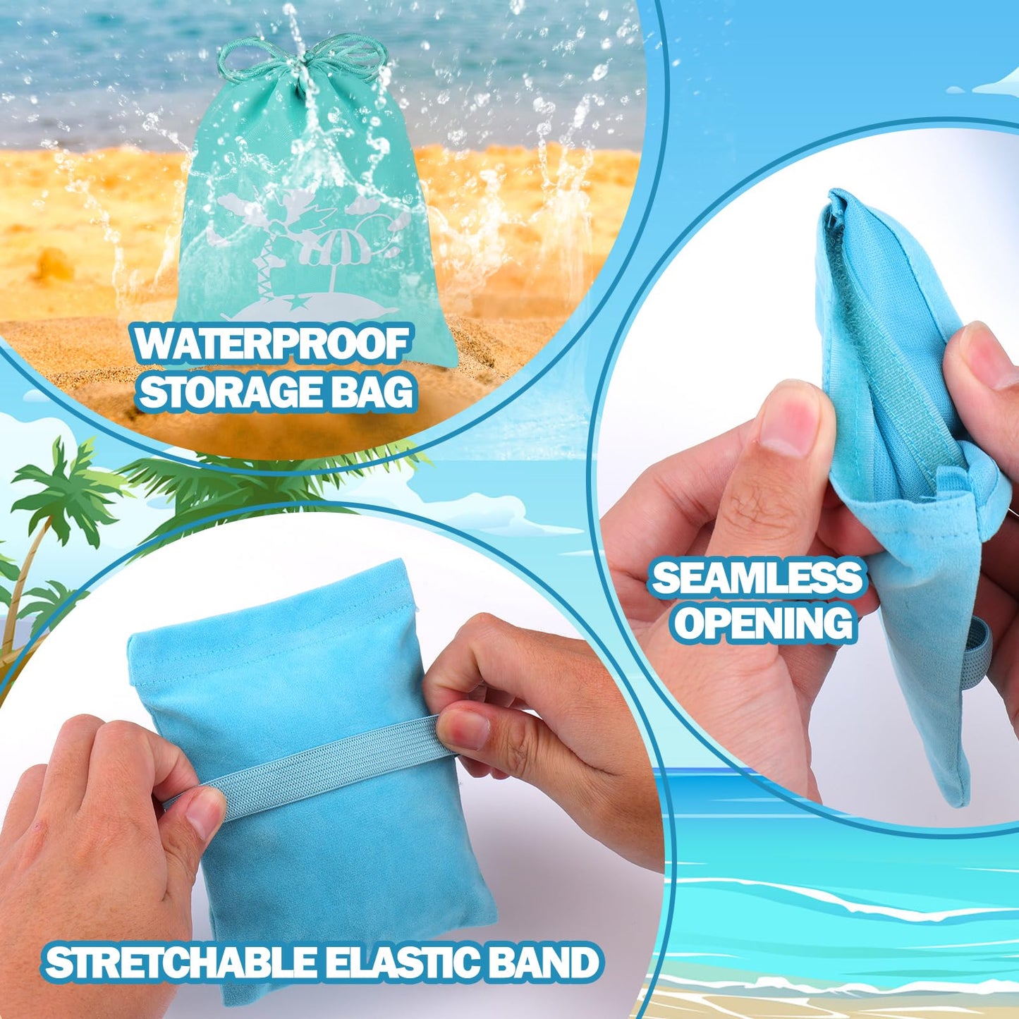 Mity Rain Sand Remover Wipe Mitt Bag - Velvet, Pink/Blue, Essential Beach Accessory for Kids & Women, Travel Necessities