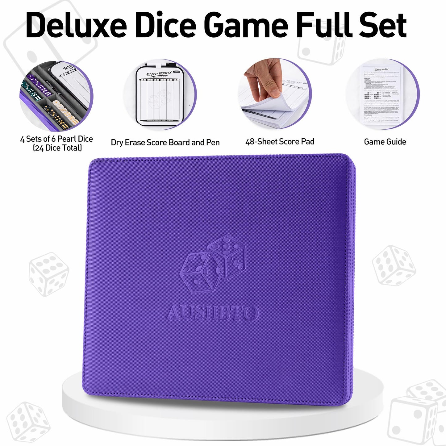 Ausiibto Classic Dice Game Sets - Dry Erase Score Board, Pearl Dice, Score Sheet Pads, Pen, Easy To Follow Printed Rules For Adu