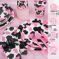 Durony 350 Pieces Pink Cow Print Party Tableware Pink Cow Party Supplies Cowgirl Party Decorations Cow Party Plates Cups Farm Th