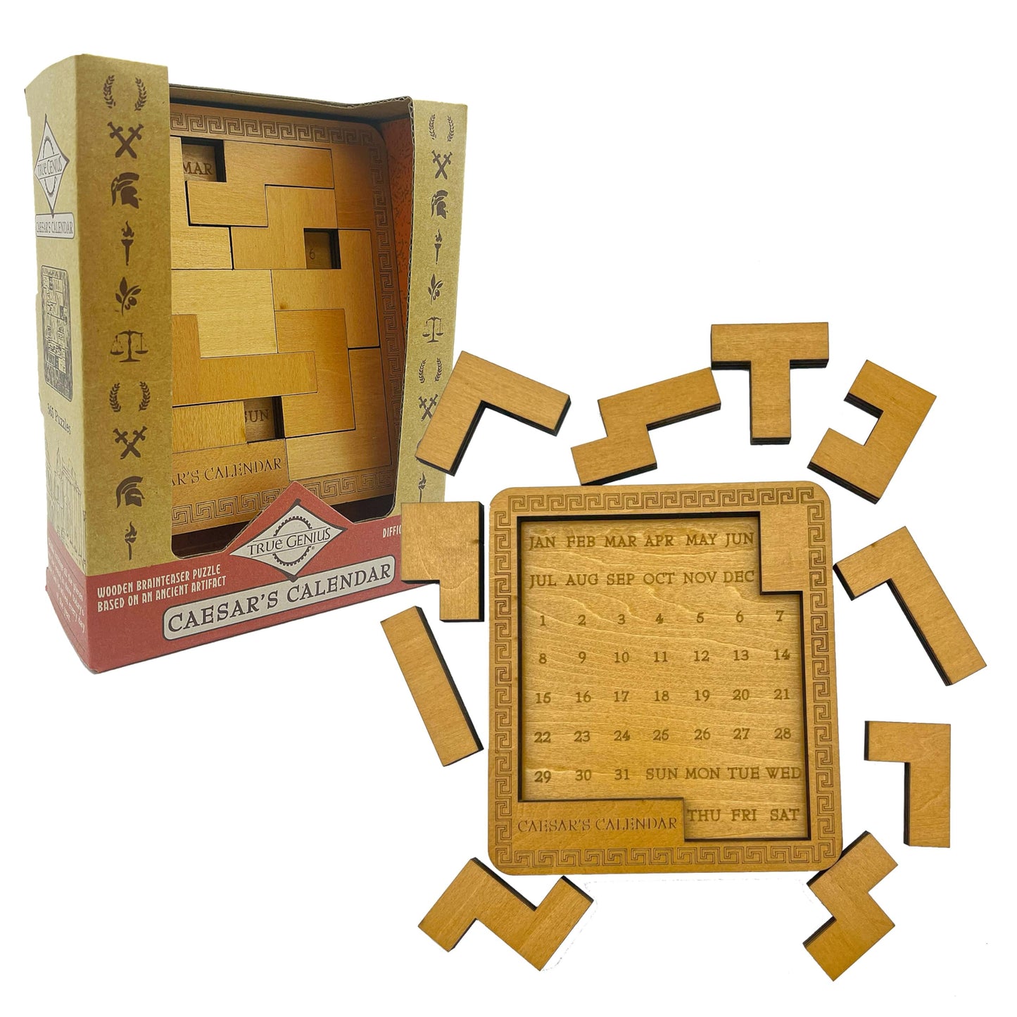 Project Genius Caesar's Calendar Wood Puzzle - 365+ Brainteasers, Multicolor, TG444, Gift for Adults & Kids 8+