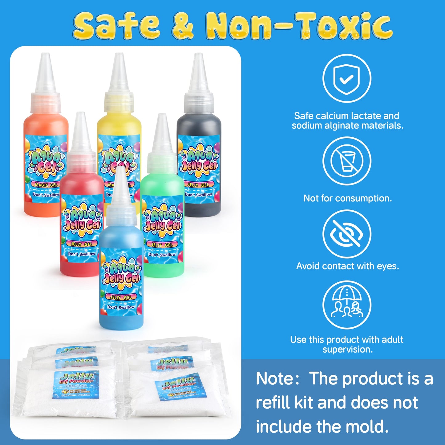 wookidel Magic Water Gel Elf Powder Refill, Aqua Fairy Water Gel Kit Refill with 6PCS Elf Powder and 6 PCS Magic Gels, Aqua Jell