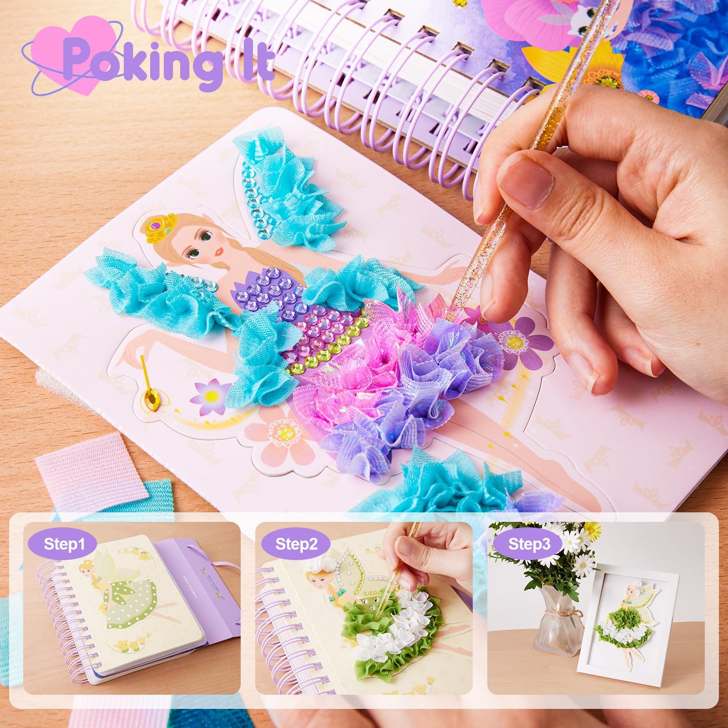 Magic 4 In 1 Poke In Art Kits For Girls, Pretty Princess Game With Princess Stickers, Watercolor Paint, Diamond Art Crafts For Kids Ages 4-8, Diy Activity Gifts For 4 5 6 7 8+ Year Old Girls