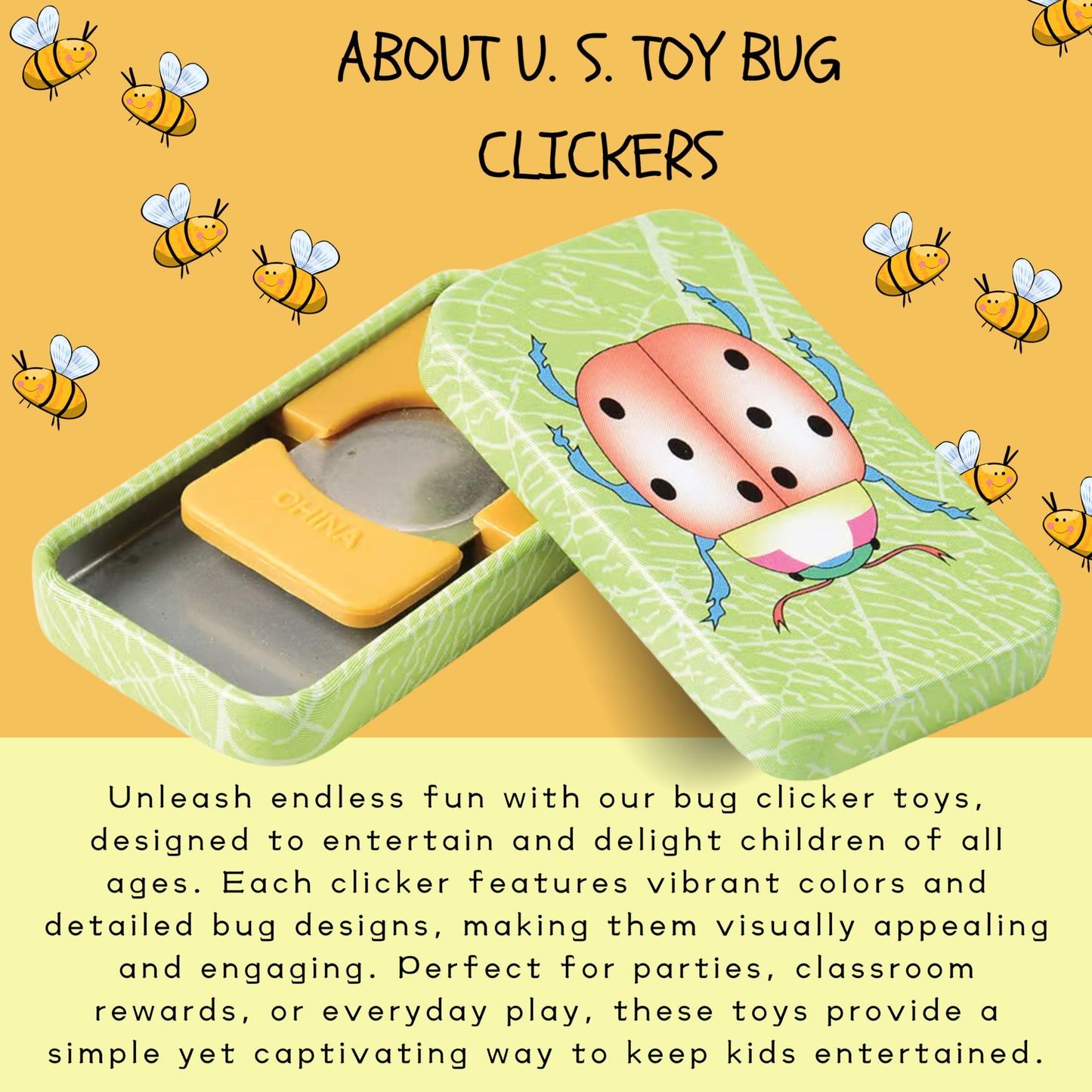 Us Toy Assorted Insect Bug Design Clicker Noise Makers (1 Dozen), Green, 1-Pack Of 12