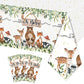 Rejoice Bunny 3Pcs Woodland Baby Shower Tablecloth Boys Girls Safari Jungle Wild Animal Party Decorations Nature Sage Forest Tab