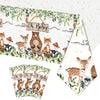 Rejoice Bunny 3Pcs Woodland Baby Shower Tablecloth Boys Girls Safari Jungle Wild Animal Party Decorations Nature Sage Forest Tab