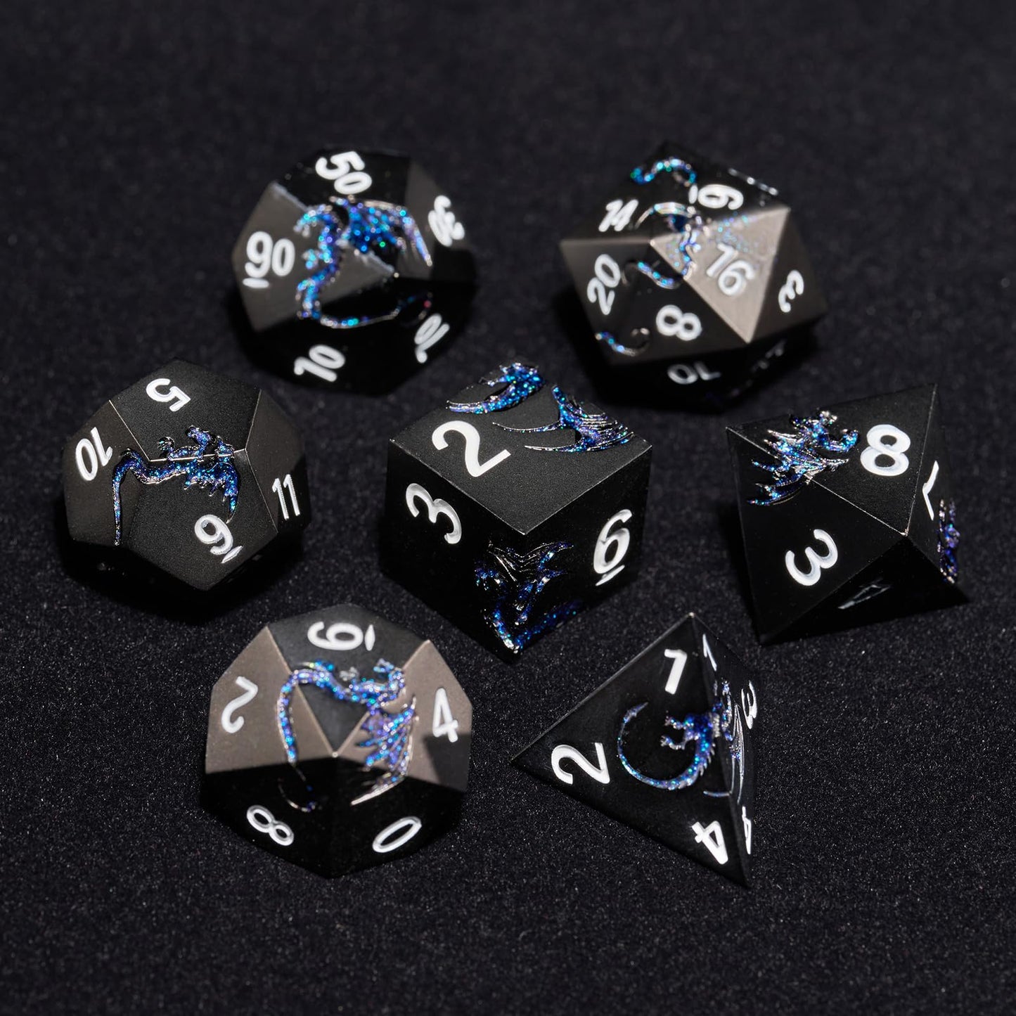 HNCCESG Metal Dice Set D&D,Glitter Blue Dragon Heavy Metallic DND Dice,Polyhedral Dice 7 Piece for Dungeons and Dragon Tabletop