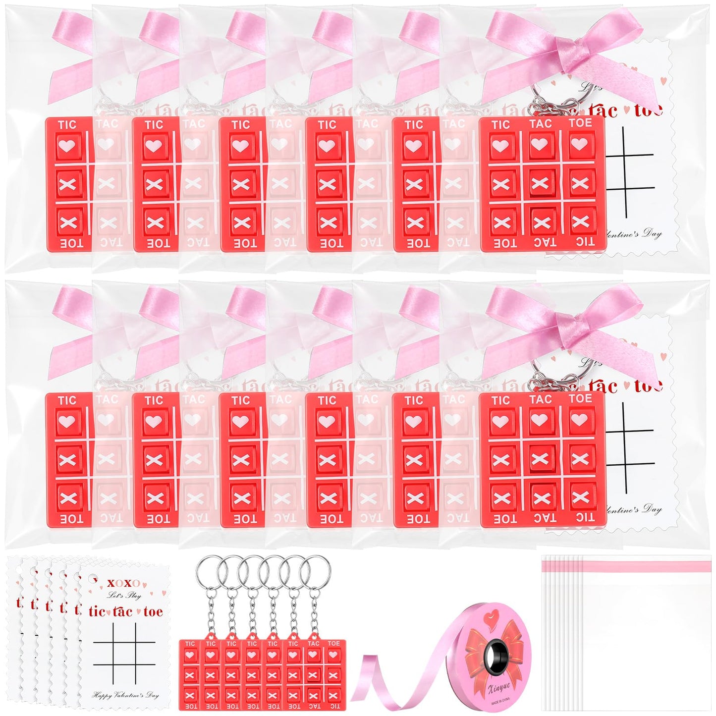 JellyArch 24 Set Tic Tac Toe Keychain Valentines Day Cards Class Valentines Day Gifts for Kids School Valentines Day Goodies Gi