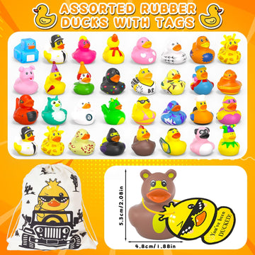 151 Pcs Jeep Ducks For Ducking,50 Rubber Ducks+1 Duck Bag+50 Tags Cards+50 Rubber Bands,Cruise Ducks For Hiding With Tags,Toddle