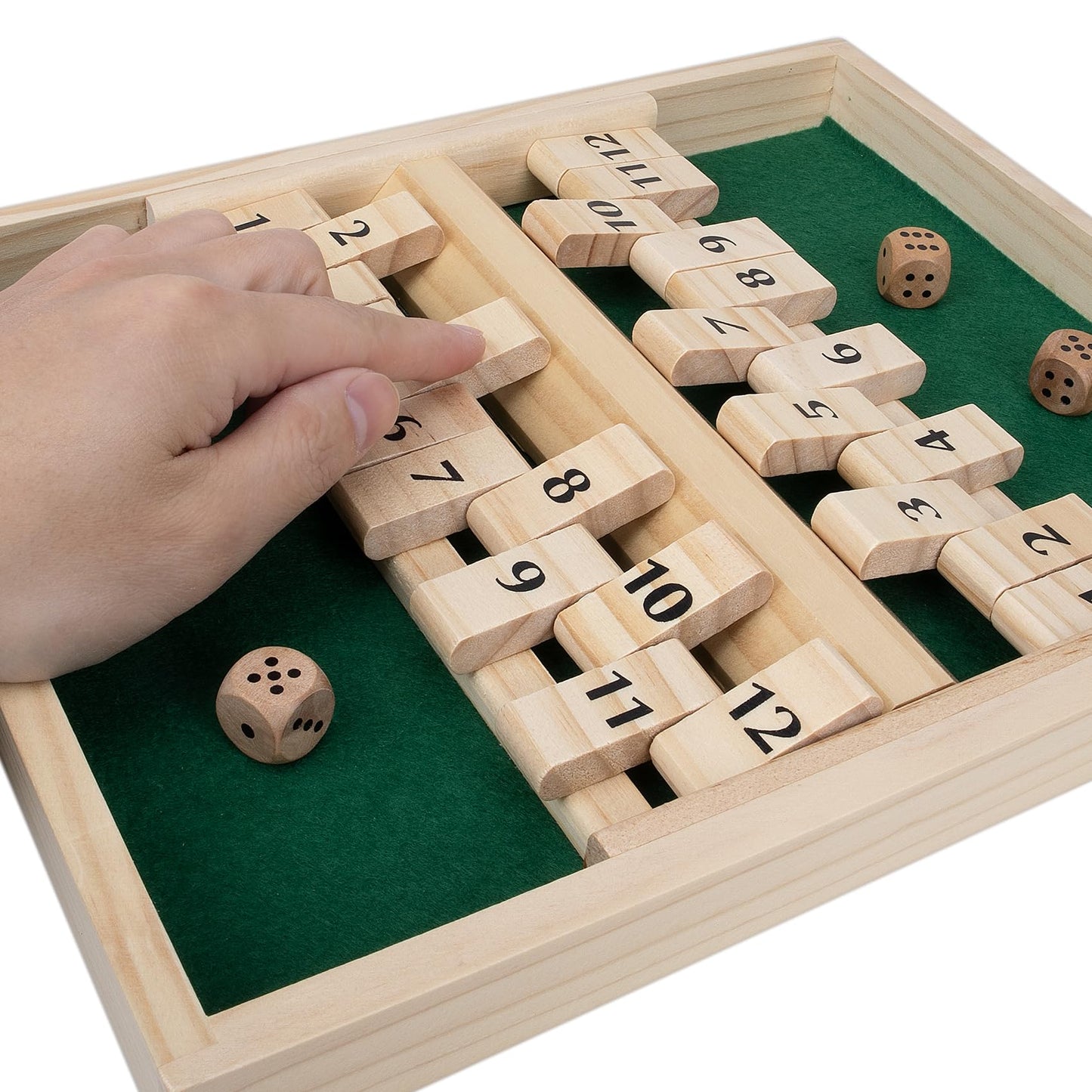 Gothink Wooden Shut The Box Game - Dice Game For 2 Player, Board Game, Classics Tabletop Version With 4Pcs Dices, Popular Pub Bo