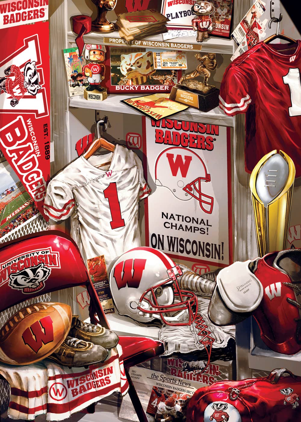 MasterPieces Game Day 500 Piece Jigsaw Puzzle for Adults - NCAA Wisconsin Badgers Locker Room - 15x21
