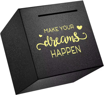 Piggy Bank Made Of Stainless Steel, Piggy Banks For Adults Coin Bank,Can Only Save The Piggy Bank That Cannot Be Taken Out (Make.Your.Dreams.Happen(4.72 Inch-Black))