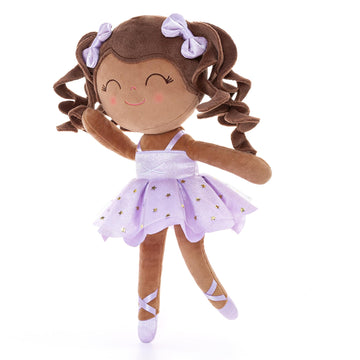 Gloveleya Baby Dolls Soft Snuggly Curly Hair Ballerina Doll First Baby Girl Gifts Plush Tanned Ballet Doll With Lace Mesh Dress Purple 14Inches Ballerina Series