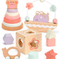 Pillowhale 4-In-1 Wooden Toddler Toys For 1 Year Old, Wooden Stacking Rings Tower, Shape Sorter Box, Bead Maze, Wood Baby Push Car, Wooden Stacking Toys For Boys Girls 12M+