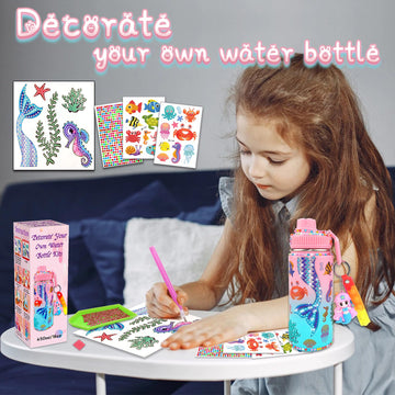 7July Decorate Your Own Water Bottle Kits For Girls Age 4-6-8-10 (Stainless Steel),Mermaid Themed Painting Crafts,Fun Arts And C