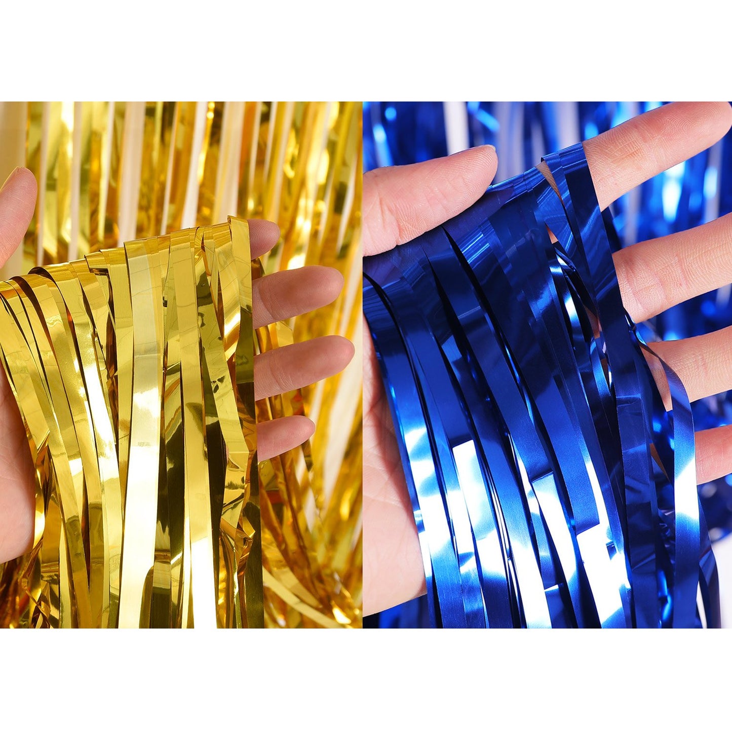 Sumind 4 Pack Foil Curtains Metallic Fringe Curtains Shimmer Curtain for Birthday Wedding Party Christmas Decorations (Blue and
