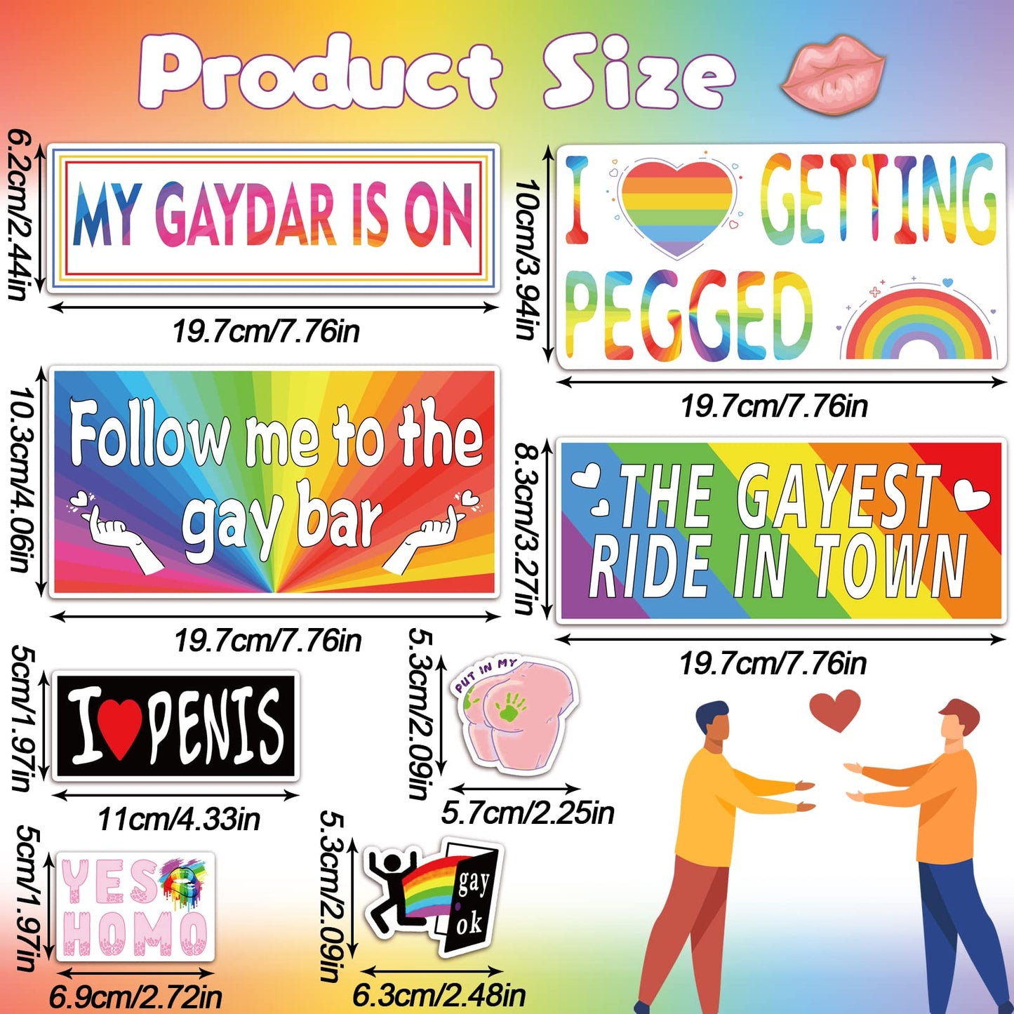 DeaDamHa 76 PCS Funny LGBT Bumper Stickers - Colorful PVC Decals for Cars, Trucks, and Luggage