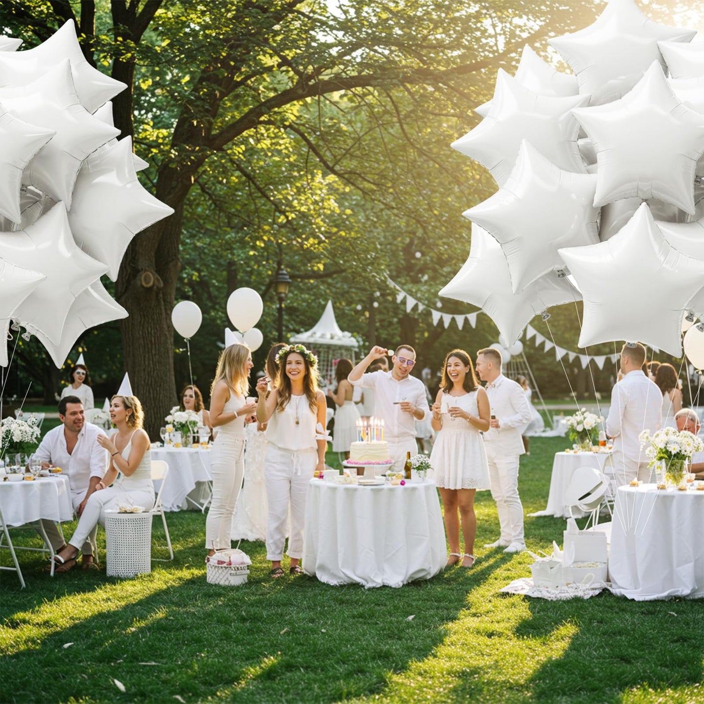 TONIFUL 15Pcs 18 Inch Large White Star Shape Foil Balloons Big White Stars Helium Mylar Ballons for Birthday Wedding Baby Shower