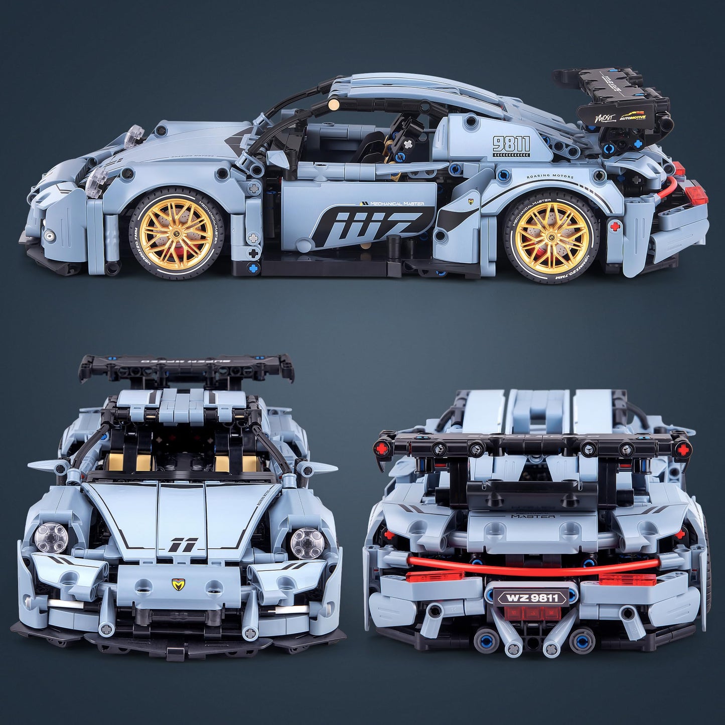 HIGH GODO 1:14 Super Sports Car Building Blocks Set, 1465 Pieces, Azure Blue, Model 9811, Plastic, Gifts for Teens and Adults