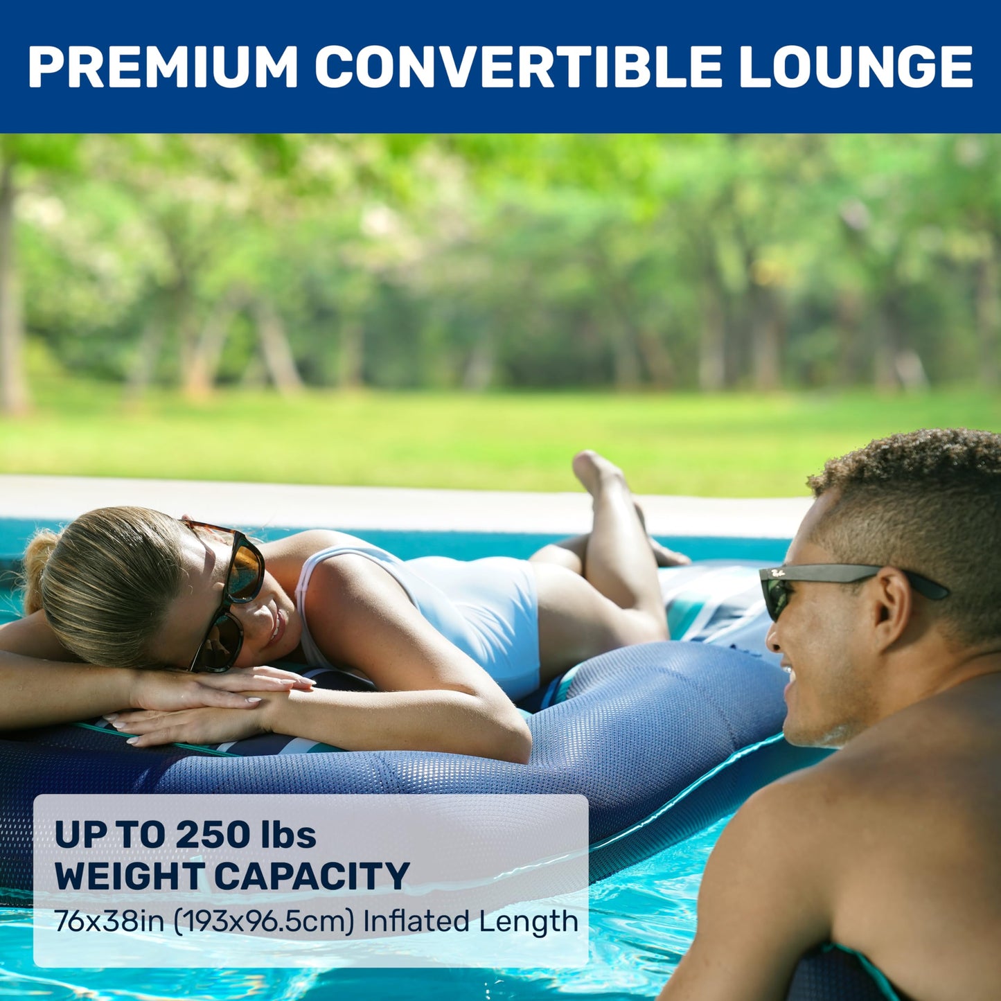 Aqua enhanced Convertible Pool Float Lounge - Extra Large - Heavy Duty  Inflatable Pool Floats for mature-themeds with Cupholder - Navy/Green/White Stripe