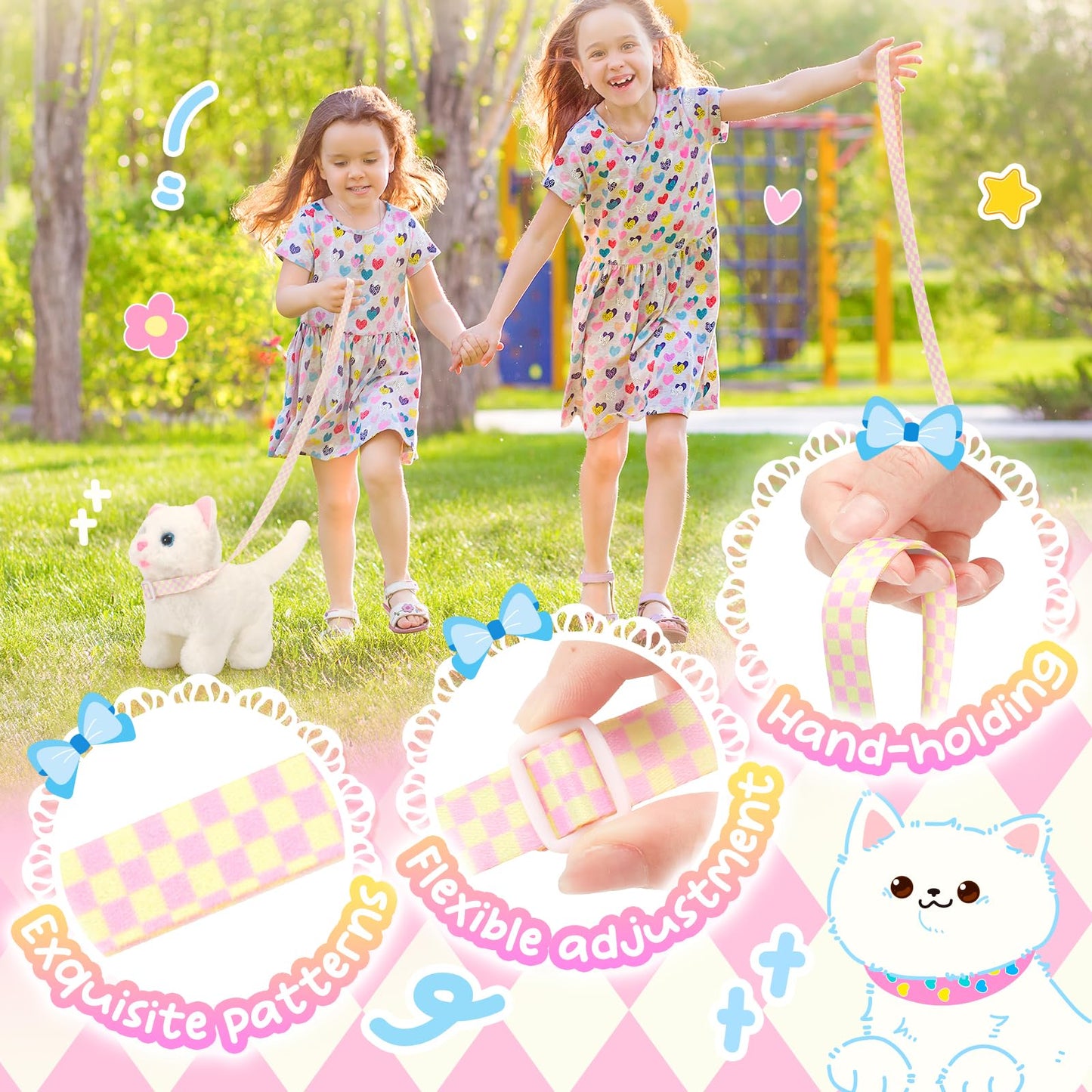 Tagitary Plush Toys Electronic Toy Cat That Walking And Meowing,Tail Wagging Interactive Toy Cat For Kids With Leash,Easter Christmas Birthday Gift For Toddlers Kids