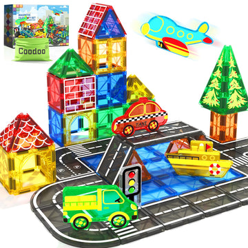 Magnetic Tiles City Road Set Kids Toys Sensory Games For 3 Year Old Boys And Girls, Magnetic Blocks For Kids Age 3-5 4-8 Classroom Must Haves Preschool Learning Outdoor Toys