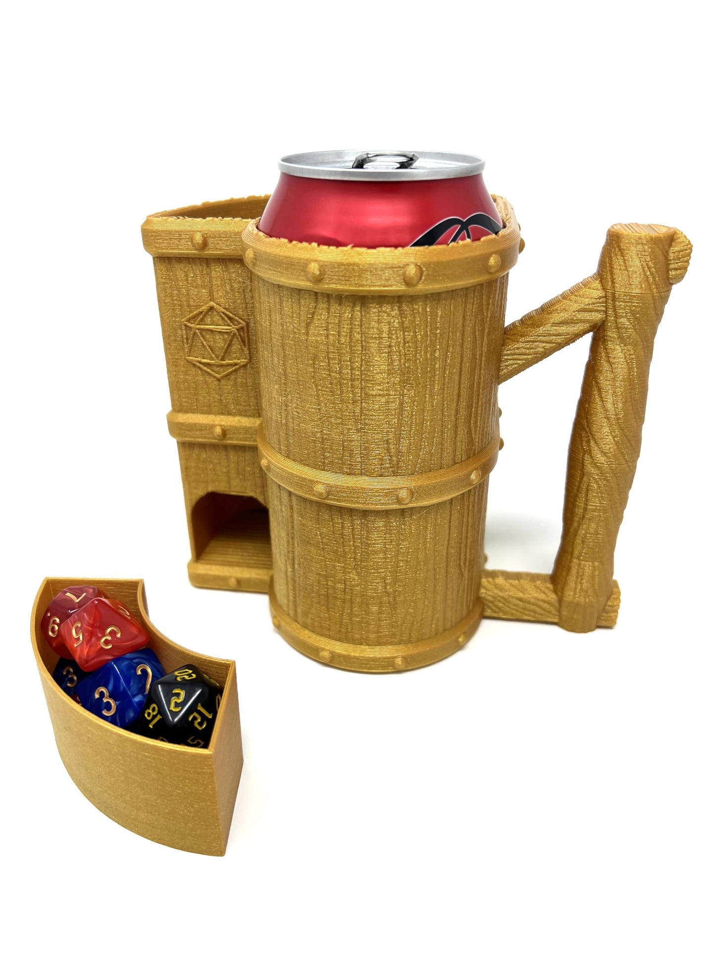 Munnygrubbers - Mug Dice Tower - No Paint Odorless Insulated Cup Can Dice Tower - (Random 7Pcs D20 Dice Set Included) - Dice Jail - Dice Holder - Dungeons And Dragons - Dnd Gift - (Gold)