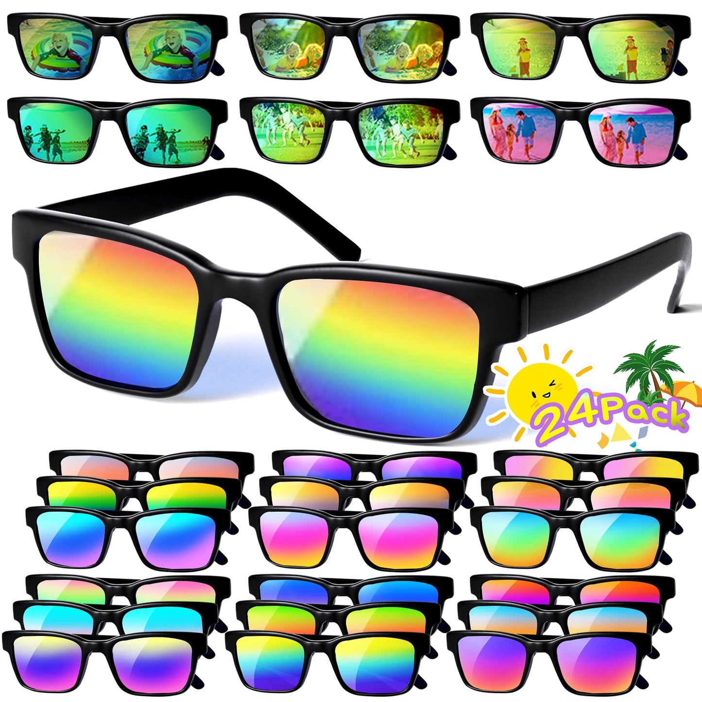Aileho Kids Sunglasses Bulk - Party Favors For Kids 4-8, 24 Pack Neon Sunglasses With Uv400 Protection, Kids Sunglasses Party Favors, Goodie Bags Stuffers For Kids Pool Birthday Party Favors